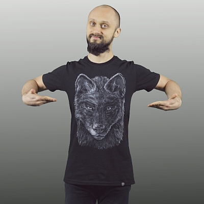 Wilk - koszulka męska czarna z efektem fotoluminescencji